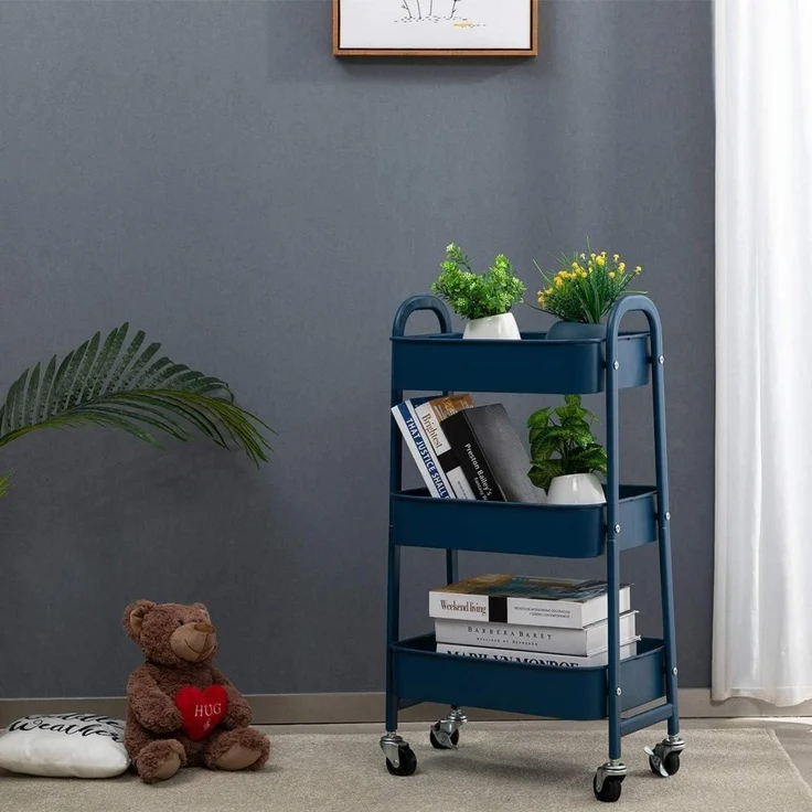 Rollwagen Metall 3-Etagen Küchenwagen Servierwagen Organizer mit Rädern – Bild 3