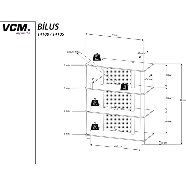 VCM Hifi-Möbel Bilus 14105 Schwarzglas H. 70 x B. 59 x T. 48 cm – Bild 2