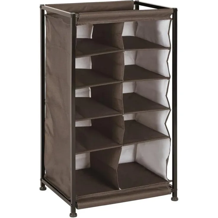 Schuhregal 10 Fächer Stoffregal Metallrahmen Schuhschrank espresso 76 cm mdesign