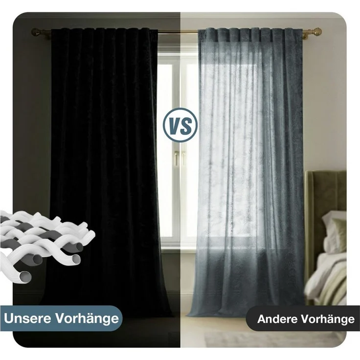 Lapamax Verdunkelungsvorhang Samt-Verdunkelungsvorhang im 2er-Set, 132 cm breit, mit Goldprint (2 St), Multifunktionsband, blickdicht, Samt, Multifunktionsband mit Bindebändern, schonend waschbar und praktisch – Bild 4