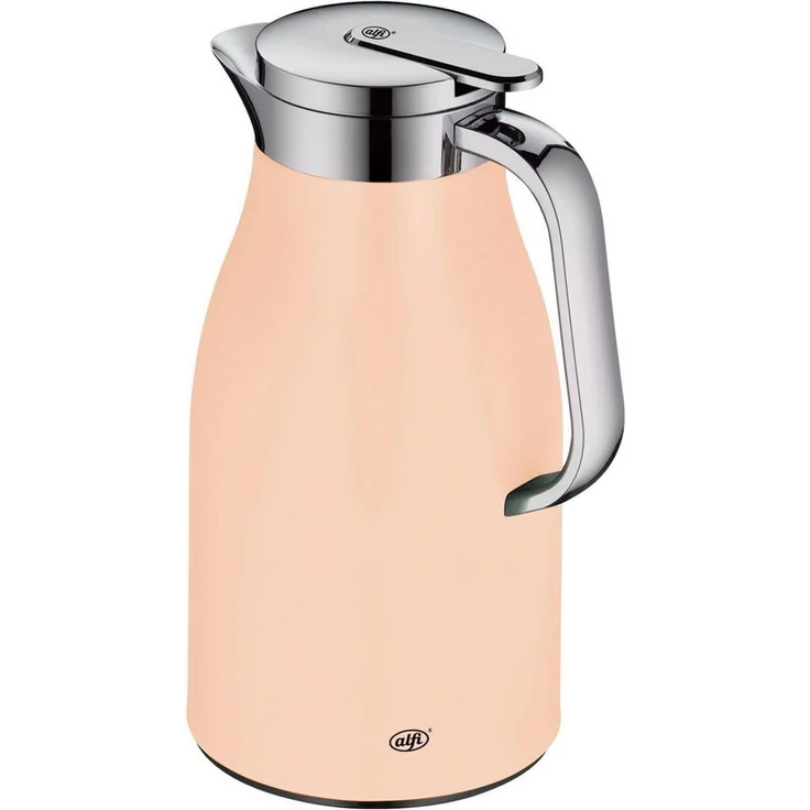 alfi SKYLINE 1,0l, pastel apricot, Edelstahl-Isolierkanne mit hygienischem Hartglaseinsatz, Drehverschluss mit bequemer Drucktaste, ergonomischer Griff, ideal als Kaffeekanne, Teekanne, BPA-frei – Bild 1