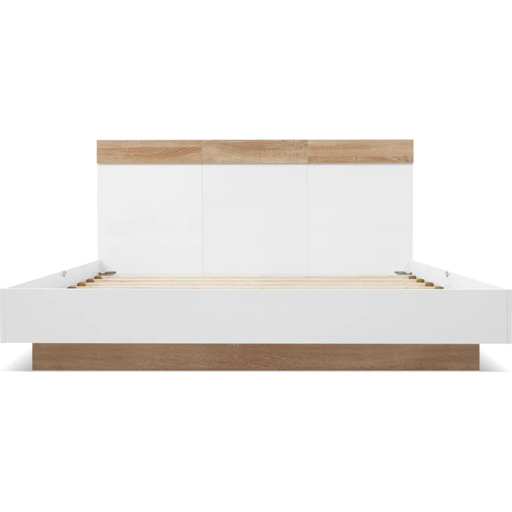 Holzbett Schwebebett mit Kopfteil & Lattenrost, 180x200 cm, 205x184x90,5 cm, Weiß/Eiche, ohne Matratze – Bild 9