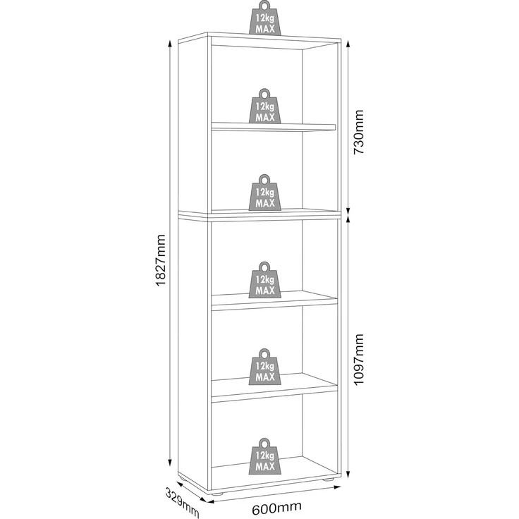 VCM Büroregal & Bücherregal Salia 920795 Weiß B. 60 x H. 183 x T. 33 cm – Bild 5