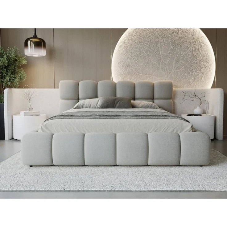 GRAINGOLD Modo Polsterbett 160x200, Doppelbett mit Kopfteil, groß Stauraum, Velour-Stoff, Hellgrau – Bild 3