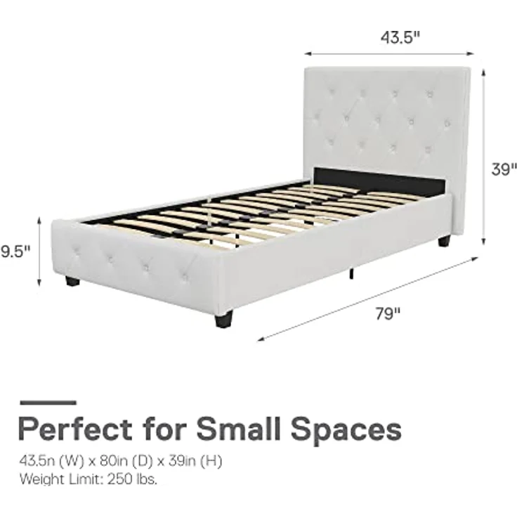 DHP Furniture Dakota Upholstered Platform Bed White Single – Bild 3
