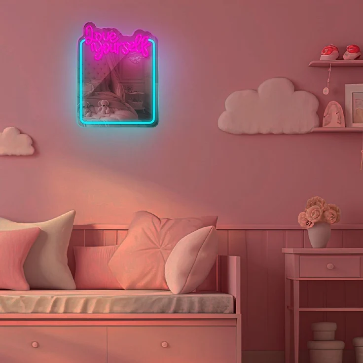 Forever Light LED Neon Dekolicht mit Spiegel Wandkunst Wanddekoration Love Yourself – Bild 4