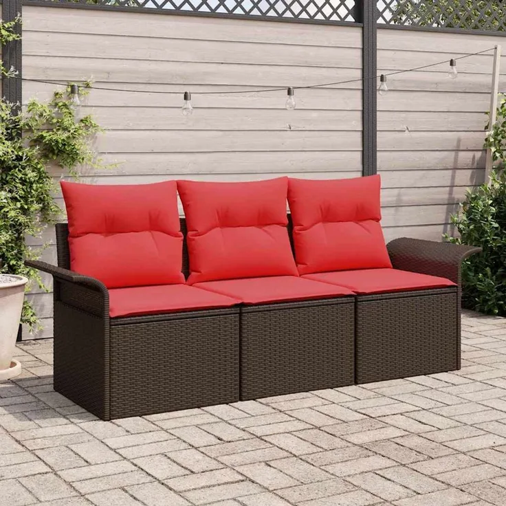 vidaXL Garten-Sofa-Set mit Kissen mit Speicher 3 pcs Braun Poly Rattan 3353893