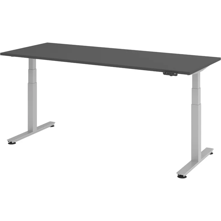 bümö elektrisch höhenverstellbarer Schreibtisch 200x80 cm in graphit, Gestell in silber - Schreibtisch höhenverstellbar elektrisch mit Memory-Steuerung, Steh-Sitz Tisch, XDSM-20-G-S