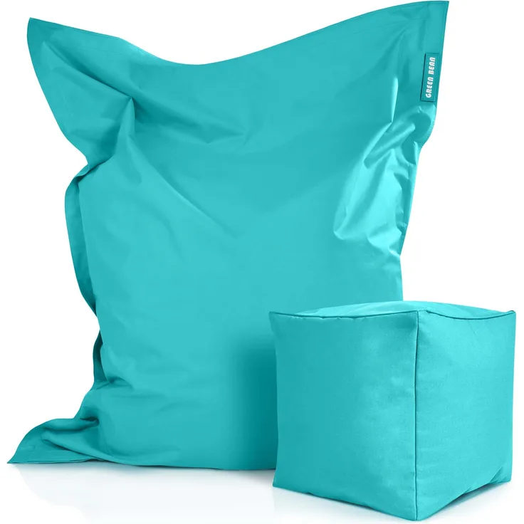Green Bean® 2er Set XXL Sitzsack inkl. Poufmit mit EPS-Perlen - Riesensitzsack 140x180 Liege-Kissen Bean-Bag - Türkis