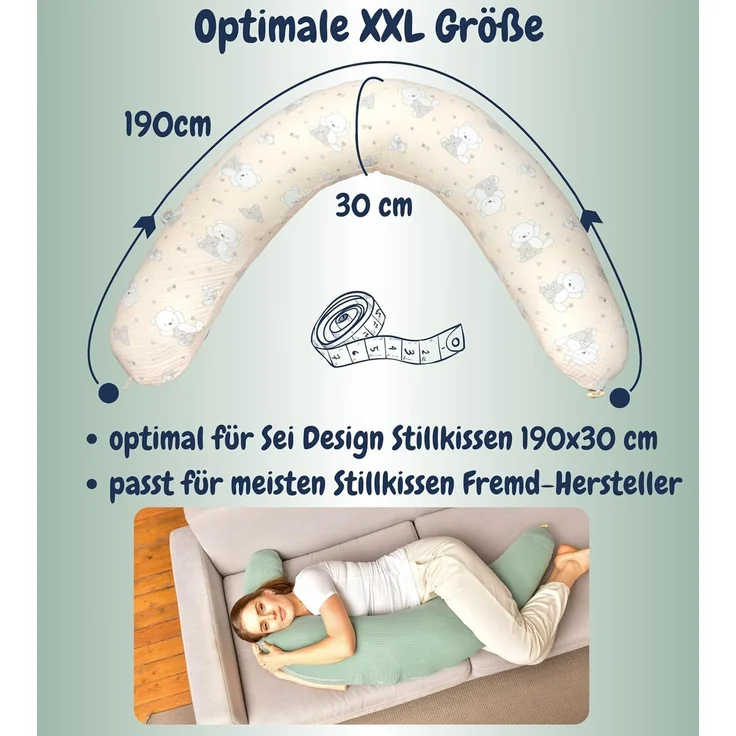 SEI Design Stillkissenbezüge Bezug Stillkissenbezug 190x30 cm Musselin BIO Baumwolle, 100% Baumwolle – Bild 2