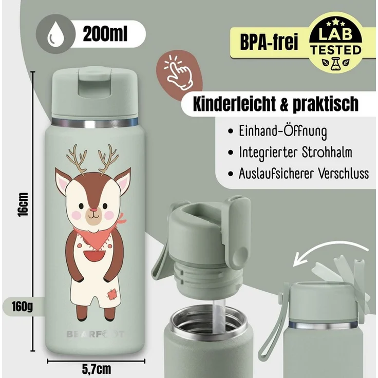 BEARFOOT Trinkflasche TINY Thermo Kinder Trinkflasche Edelstahl - Reh, Thermosflasche, auslaufsicher, Edelstahl, Kinderflasche, BPA-frei – Bild 4