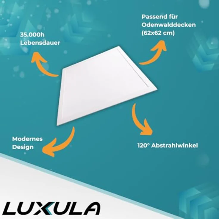 LUXULA LED Panel 62x62cm, 36W 3600lm Neutralweiß, flimmerfrei, mit Netzteil 230V, Einlegeleuchte für Rasterdecke, Büroleuchte Gewerbe – Bild 2