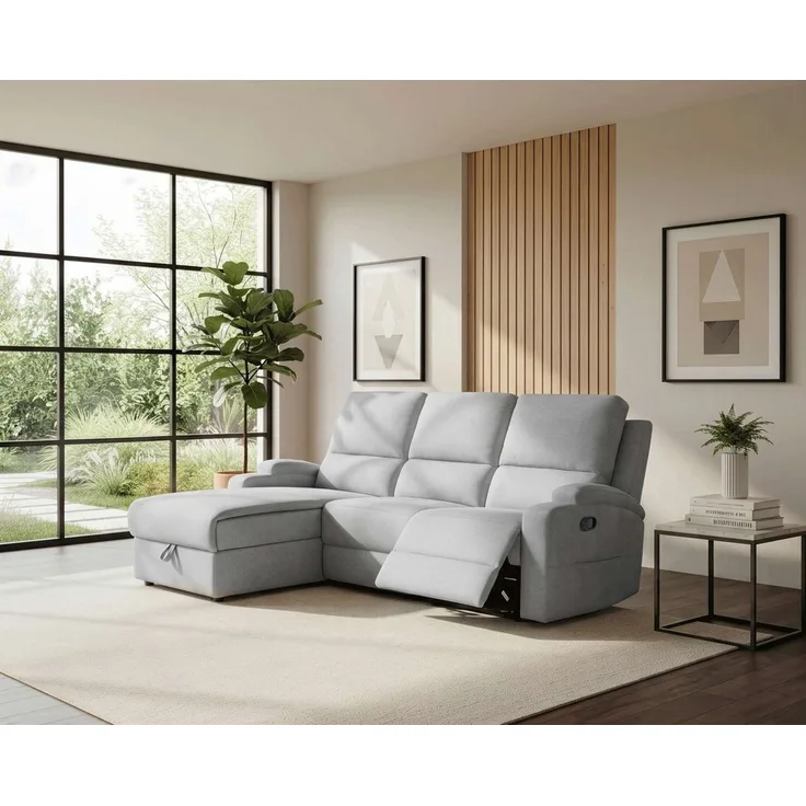 OTTO home Ecksofa NAPORI Struktur-Bezug, L-Form, 210cm, man./elektr. Relaxfunktion, USB-A bei elektr. Variante, Staukasten, Seitentaschen u. Federkern