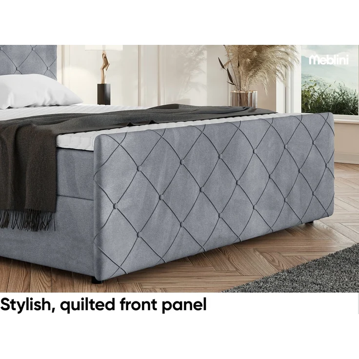 MEBLINI Boxspringbett HENRY 180x200cm - H3B/Grau Samt - mit Bettkasten - Polsterbett - Doppelbett mit Topper & Bonellfederkern-Matratze – Bild 6
