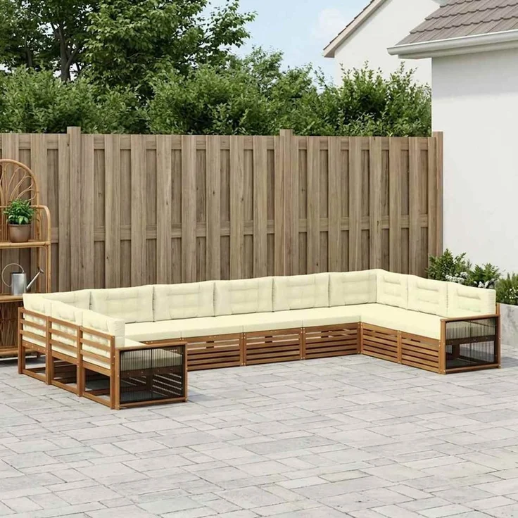vidaXL Outdoor-Sofagarnitur 10 stk. 10-Sitzer Natur und Creme 3383893 – Bild 1