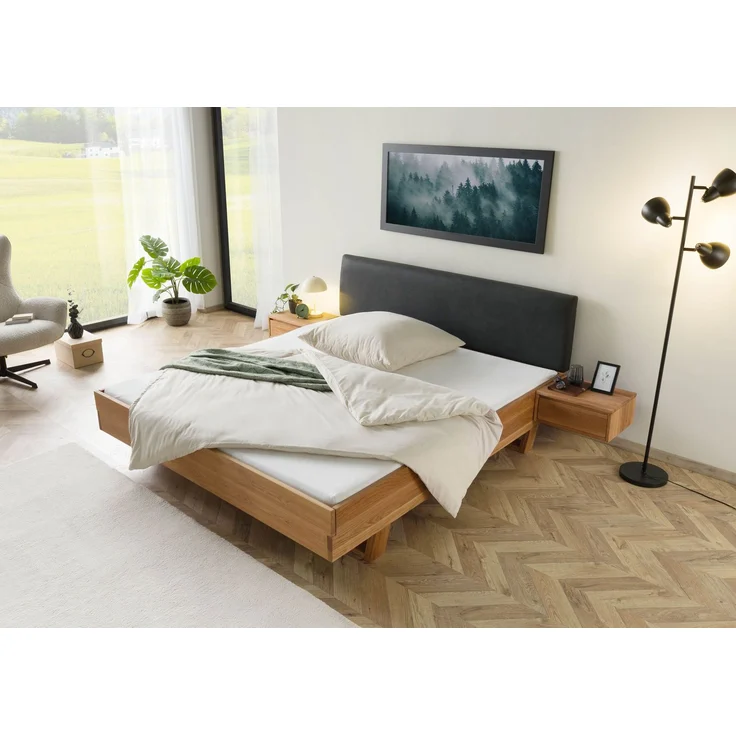Bett mit Nachttischen Eiche 160x200x85 natur geölt, Kopfteil anthrazit FICHTELBERG #34 – Bild 2
