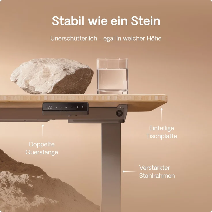 Desktronic HomeOne Elektrisch höhenverstellbarer Schreibtisch 160x80cm Bambus/Grau mit Memory-Funktion, Anti-Kollisions Technologie, USB-A und USB-C-Ladeanschlüssen – Bild 4