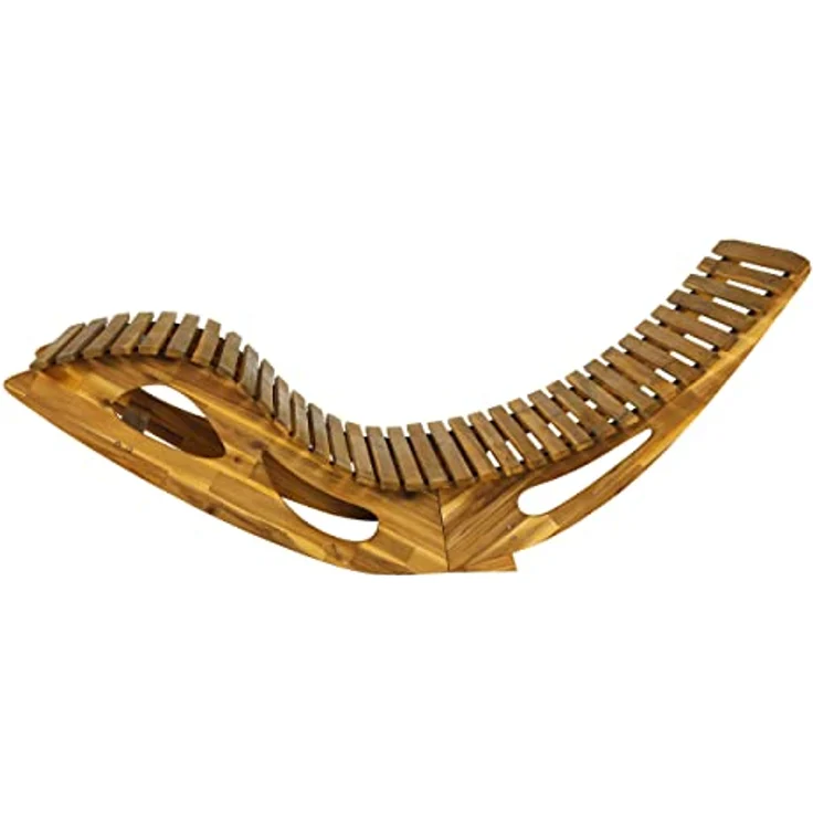 CHILLROI Ergonomische Schwungliege Saunaliege, Akazienholz, FSC zertifiziert, mit Wippfunktion, ca. 150 x 60 x 66/95 cm – Bild 4