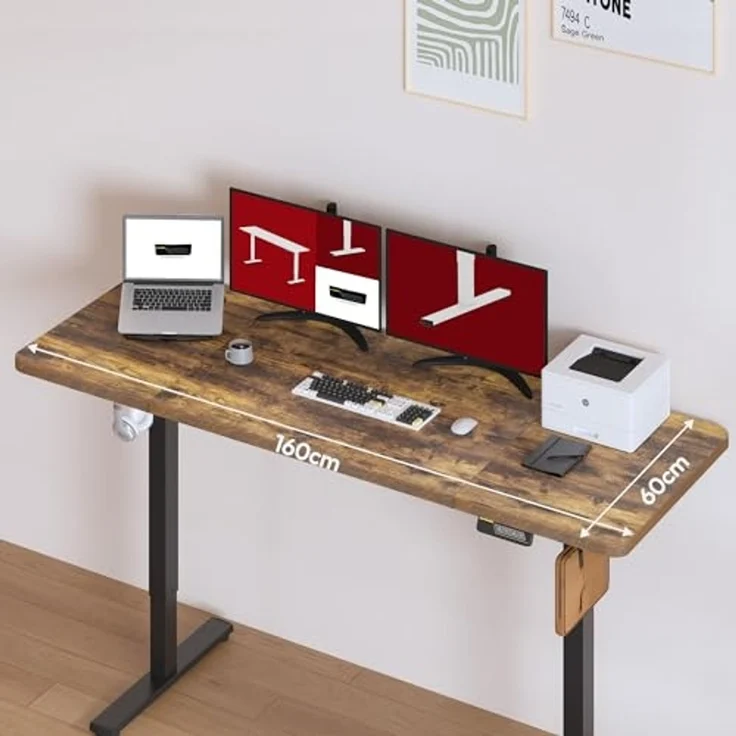 SANODESK Höhenverstellbarer Schreibtisch 160x60 cm Schreibtisch Höhenverstellbar Elektrisch Ergonomischer Steh-Sitz Tisch Computertisch für Heimbüro Homeoffice(braun) – Bild 2