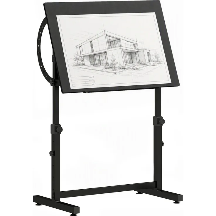 MELAYR, Zeichentisch, höhen- und neigungsverstellbar, mit rutschfester Ablageleiste, Schwarz, 90 x 60 x 90 cm