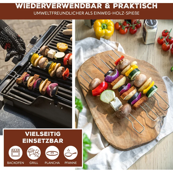 Doppel-Grillspieße 8er Set aus Edelstahl ca. 29 cm - Schaschlik-Spieße im Vorteilspack – Bild 3