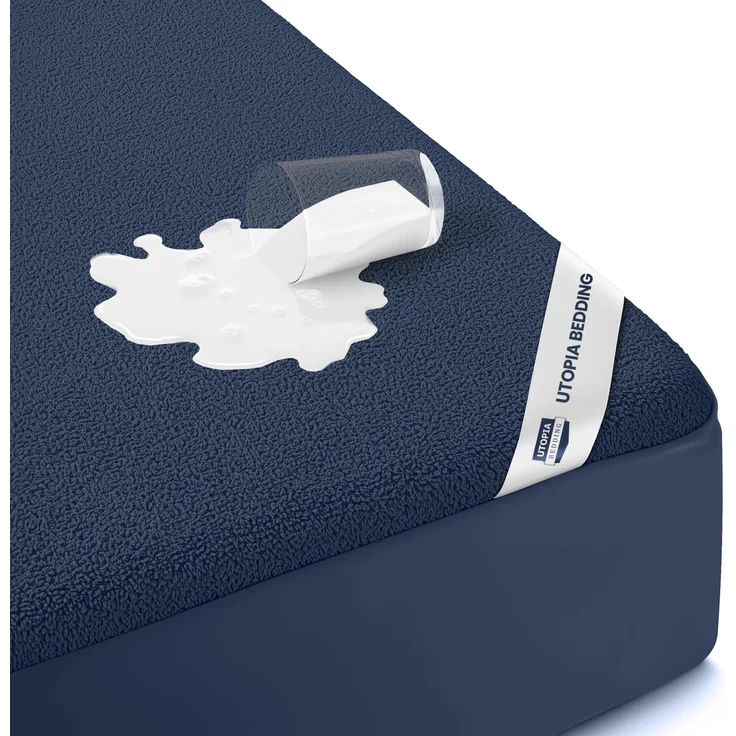 Utopia Bedding Wasserdichter Matratzenschoner für King-Size-Bett, Premium-Frottee-Matratzenbezug, 200 g/m², atmungsaktiv, Spannbetttuch mit dehnbaren Taschen (Marineblau)