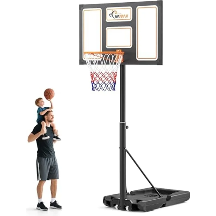 SAMAX Basketballkorb / Basketballständer 100-305 cm höhenverstellbar mit Rollen inkl. Netz – Bild 1