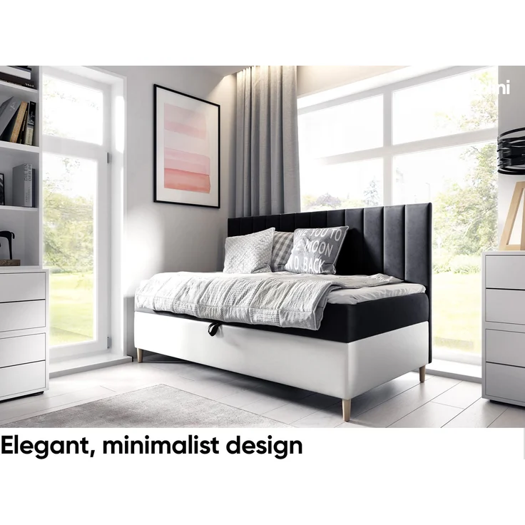 MEBLINI Kinderbett mit Bettkasten MAYA 2 90x200 – H3/Schwarz Samt Gepolstert Einzelbett mit Matratze - Polsterbett mit Stauraum - Bett mit Kopfteil – Stauraumbett – Bild 2