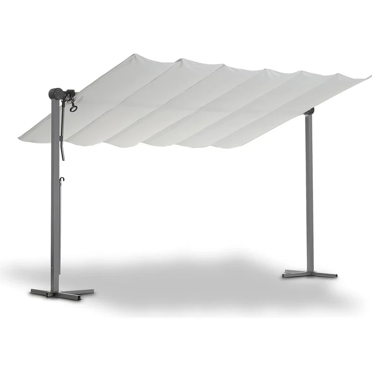 LECO Sonnendach WAVED, faltbar, Polyester lichtgrau, Aluminium- und Stahlrohrgestell anthrazit, 4x2,5 m – Bild 1