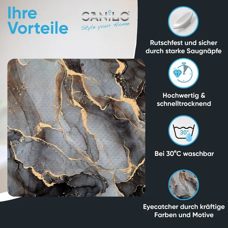Sanilo Duschmatte, mit Motiv, rutschfest, waschbar, quadratisch, 230 extra starke Saugnäpfe, Kunststoff PVC, 53 x 53 cm, Marmor Abstrakt – Bild 2