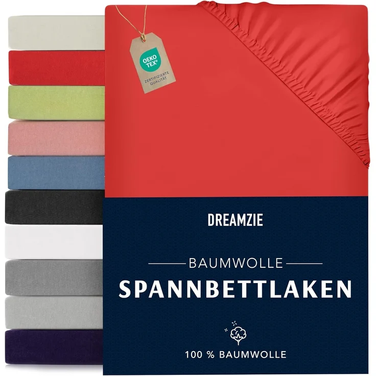 Dreamzie - Spannbettlaken 80x160 cm - Baumwolle Oeko Tex Zertifiziert - Rot - 100% Jersey Spannbetttuch 80x160 – Bild 1