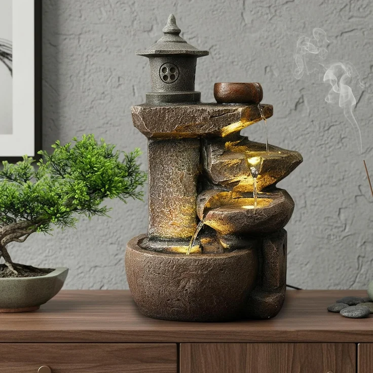 Arnusa Gartenbrunnen Zimmerbrunnen BK851 Springbrunnen Wasserfall Kaskade, Komplettset mit LED Beleuchtung 50 cm Höhe – Bild 3