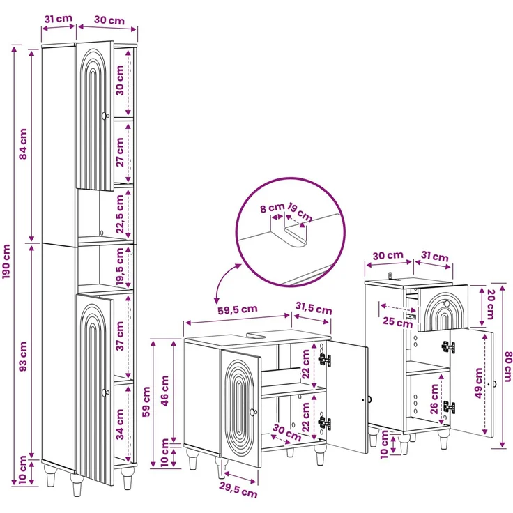 vidaXL 3-teiliges Badezimmer-Schranksystem ALKMAAR Holzwerkstoff 3417832 – Bild 8
