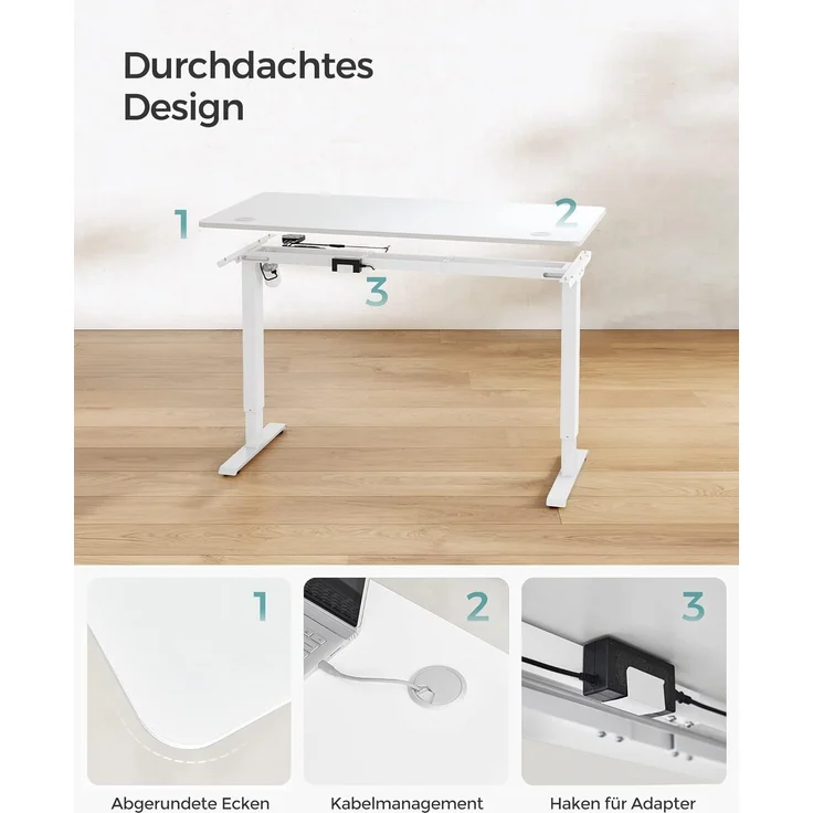 Songmics Höhenverstellbarer Schreibtisch elektrisch, Tischgestell, Schreibtischständer mit Motor, stufenlos verstellbar, 140x70 x (73-114) cm, Stahl, weiß LSD012W01 – Bild 9