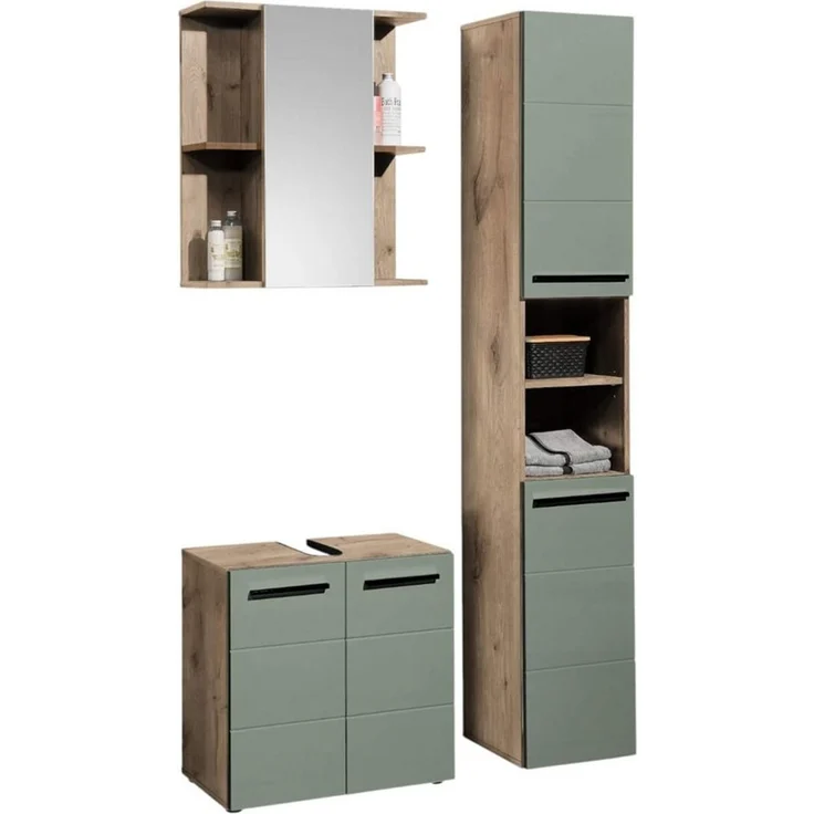 moebel-dich-auf Badezimmer-Set VALENCIA, (Hochschrank, Waschbeckenunterschrank, Spiegelschrank, MDF-Fronten tiefgezogen, Korpus melaminbeschichtet) – Bild 2