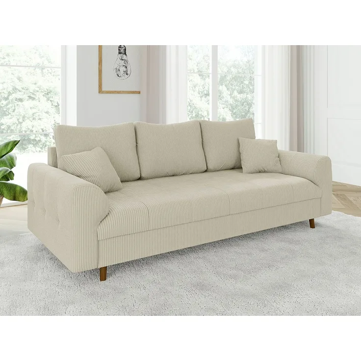 S-Style Möbel 3-Sitzer Sofa Zara mit Holzfüßen im skandinavischen Stil aus Cord-Stoff, mit Wellenfederung