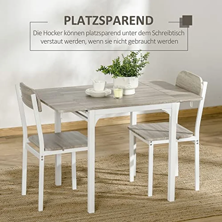 HOMCOM Essgruppe, 3-teiliges Set mit Klapptisch und 2 Stühlen, Natur/Weiß, platzsparend, 70x75x110 cm – Bild 5