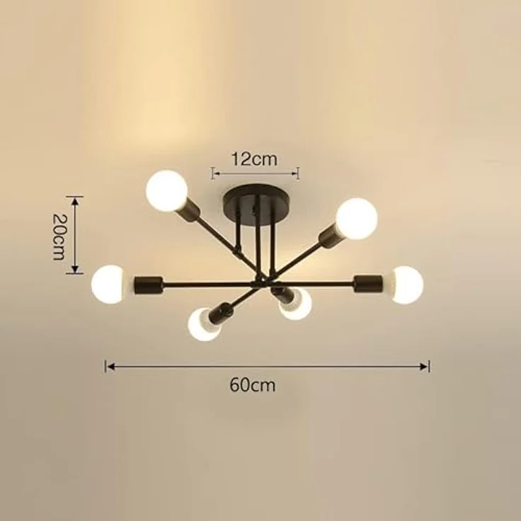 Goeco Vintage Sputnik Kronleuchter, 6-Flammige E27 Deckenleuchte Schwarz Metall, Retro Deckenlampe für Esszimmer, Esstisch, Flur, Wohnzimmer, Hotel, Café (Ohne Leuchtmittel) – Bild 6