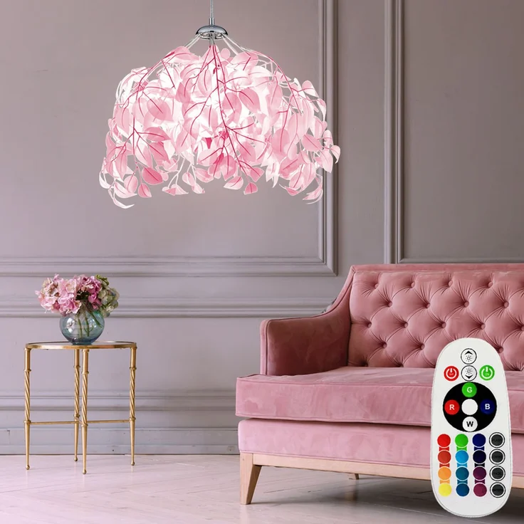 RGB LED Pendelleuchte, Blätter-Design, Chrom, H 150 cm – Bild 2