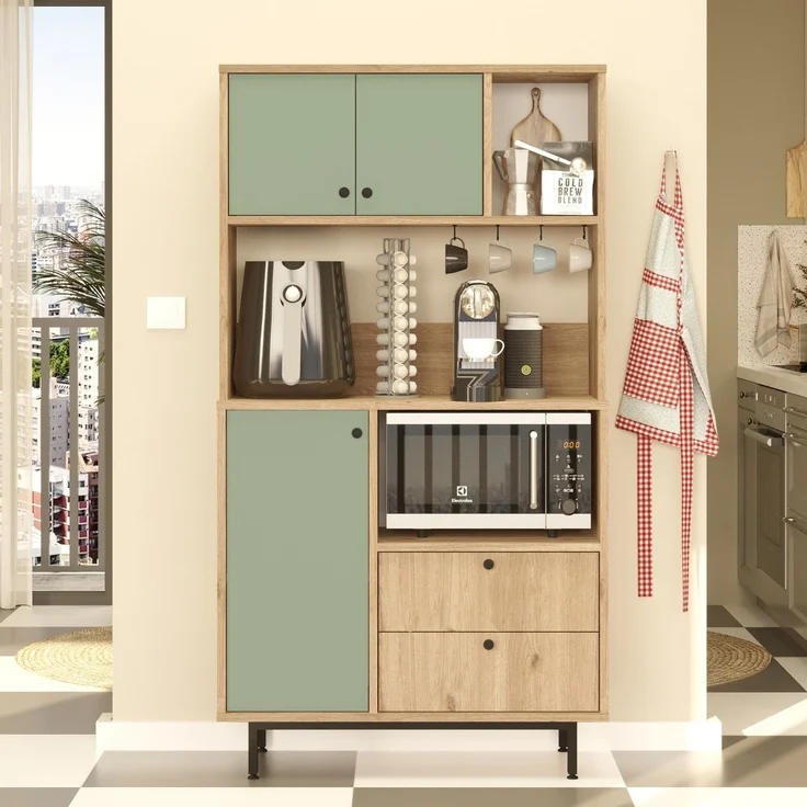 Skye Decor 'LAT3-SY' Mehrzweckschrank, Eiche / Grün, 88 x 161,2 x 35,5 cm – Bild 1