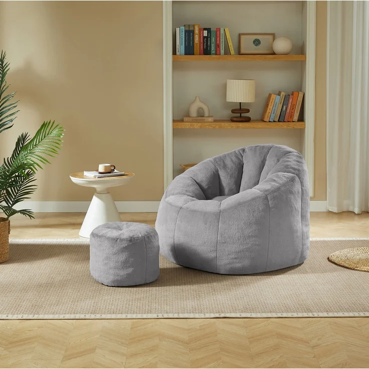 DESVIAE Sitzsack Blütenform Hellgrau aus Polyester – 105x70x105 cm – Fußhocker – Bild 3