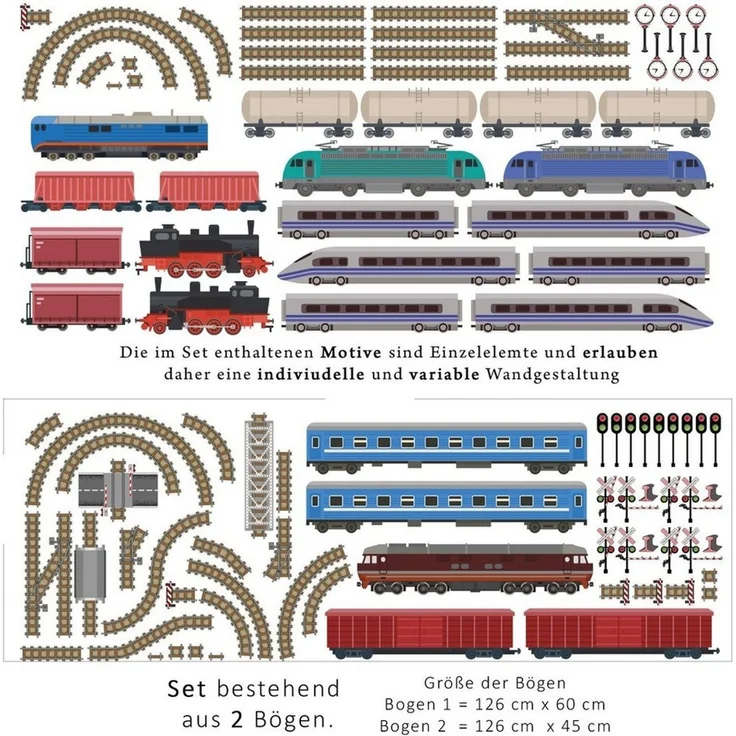 Sunnywall Wandtattoo XXL Eisenbahn Zug Lokomotive Wandtattoo Set Kinderzimmer Wanddeko – Bild 4