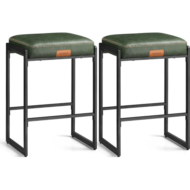 Vasagle EKHO Kollektion - Barhocker 2er Set, Barstuhl, Küchenstuhl, Kunstleder mit Nähten, Mid-Century-Modern-Stil, 66 cm hoch, Hausbar, Esszimmer, einfacher Aufbau, waldgrün LBC086C01