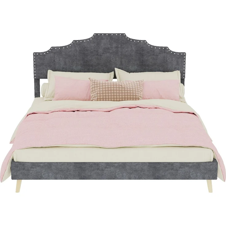 EINHOM Modernes Minimalistisches Polsterbett mit Weichem Kopfteil, 160 x 200 cm, Multifunktionale Schlafzimmermöbel, Bettgestell mit Niedrigem Kasten, ohne Gasdruckfeder, Grau, (Ohne Matratze) – Bild 4