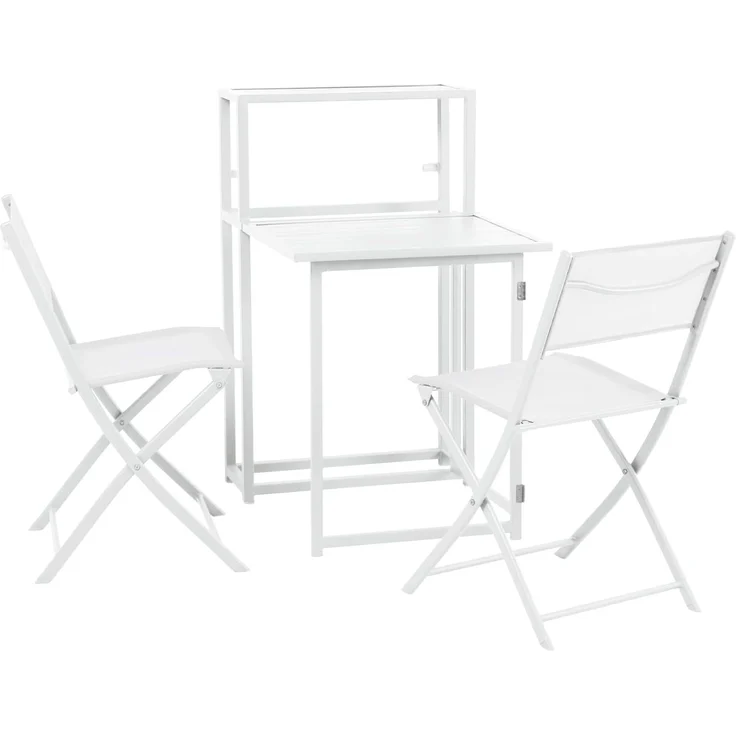 SVITA Balkonset, (Platzsparendes Set, Ausklappbarer Tisch mit 2 Stühlen und ein Regal zum Verstauen), Tisch und Stühle platzsparend verstaubar – Bild 1