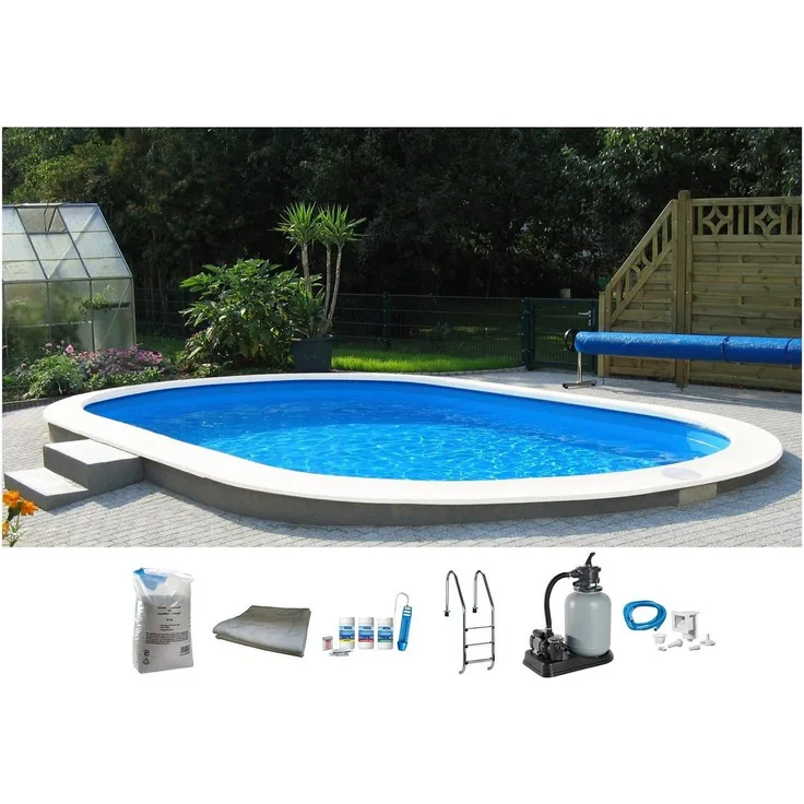 my POOL BWT Ovalpool PREMIUM mit blauer Innenfolie (Komplett-Set, 7-tlg), Höhe 150 cm, in verschiedenen Größen