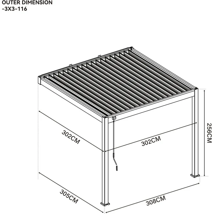 Weide Classic Wand-Pergola Aluminium 3x3m mit Lamellendach anthrazit – Bild 7