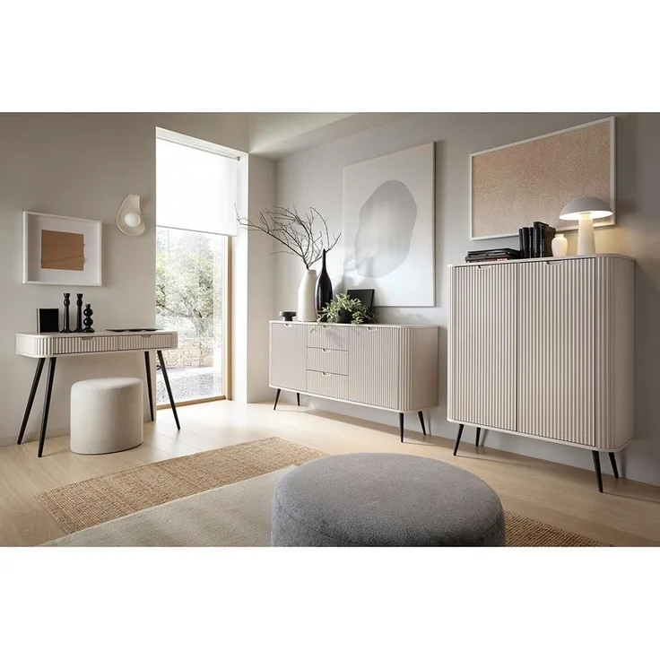 Lomadox Highboard ZARA-160, in Kaschmir Caschmere Rillen gerillt Füße goldfarben 103x129x39 cm – Bild 7