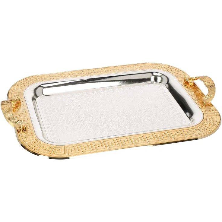 2er-Set Serviertabletts aus hochwertigem 18/10 Edelstahl – Funktionalität trifft auf Eleganz Motiv 1 Silber/Gold – Bild 3