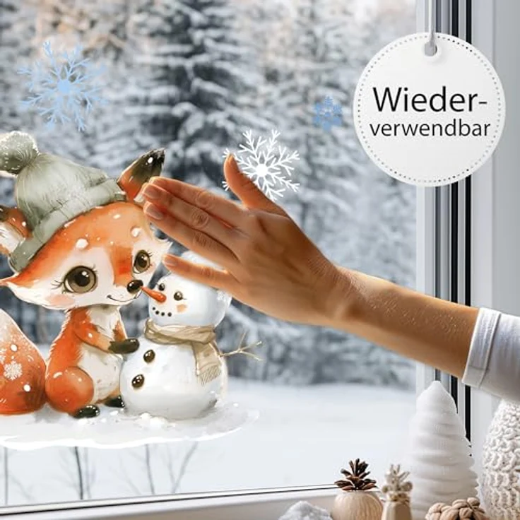 Sunnywall Fensterdekoration Kinderzimmer Fensterbild Winter Fuchs, wiederverwendbar, statisch haftend, beidseitiger Druck – Bild 4